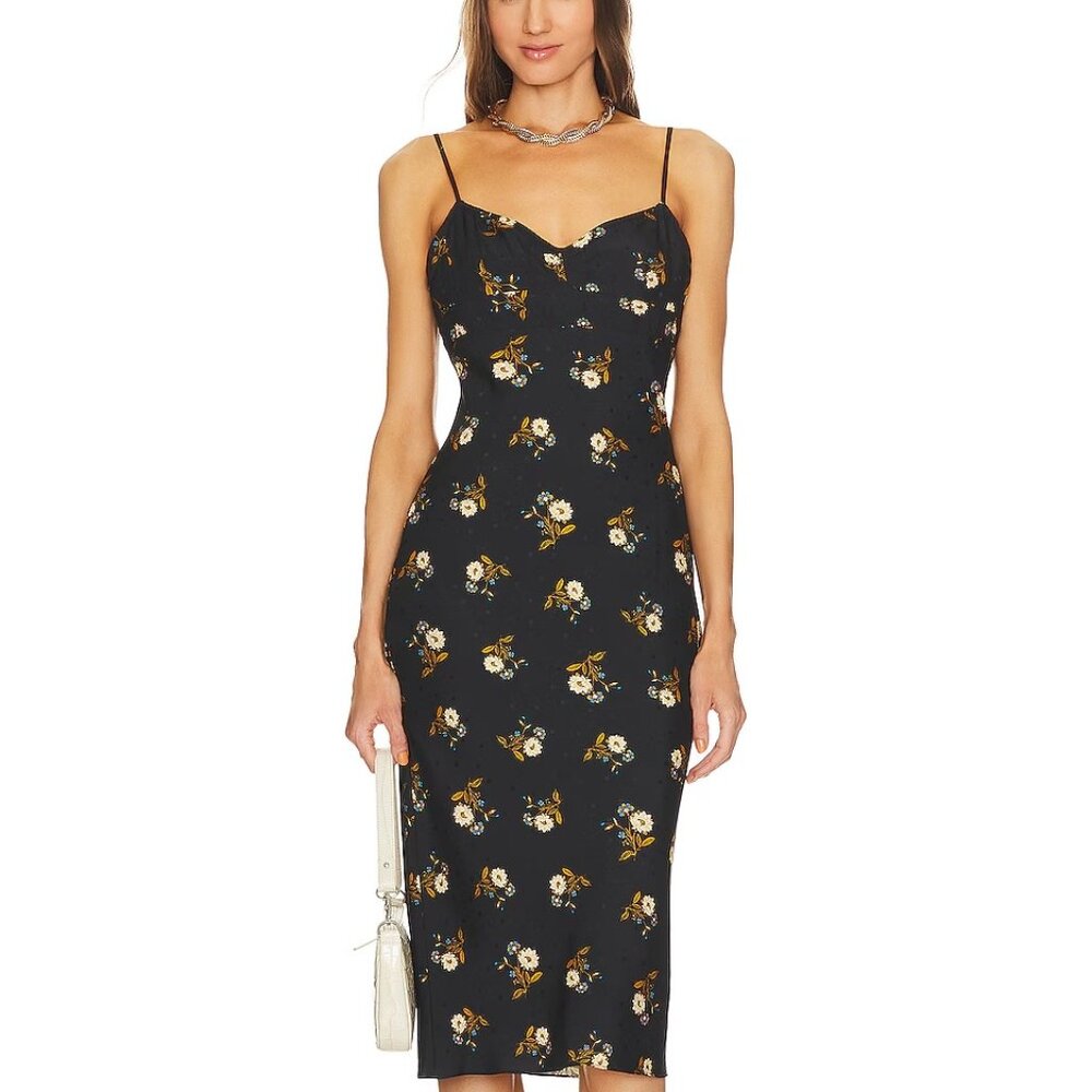 NWT - Veronica Beard - Shara Floral Stretch-Silk Dress - Black Multi / 10